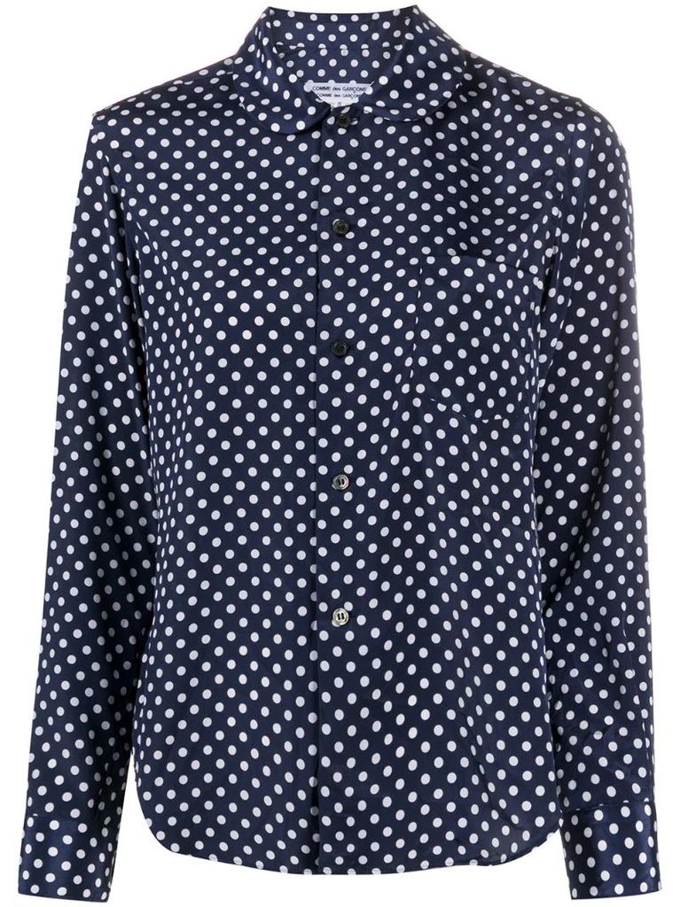 polka-dot long-sleeve blouse