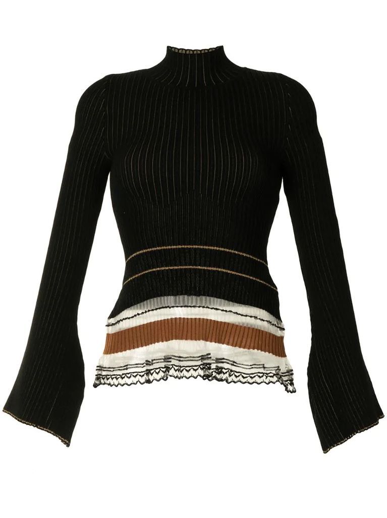ribbed high-neck knit top