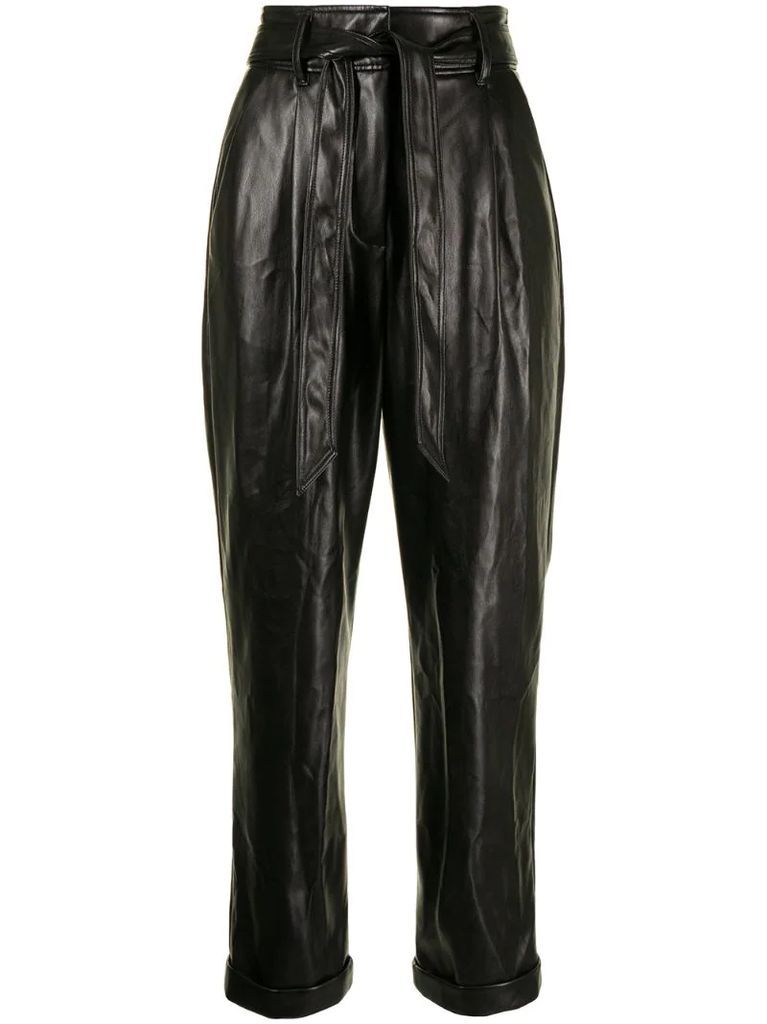 faux-leather belted trousers
