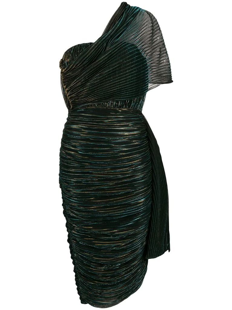 metallic pleated dress