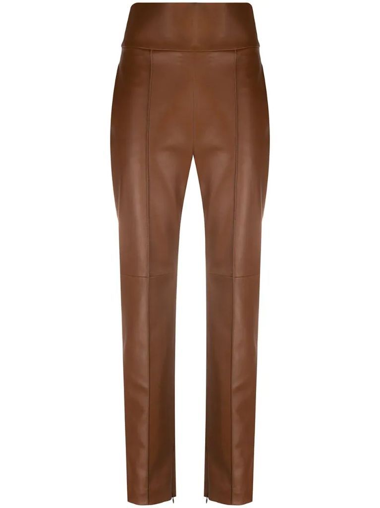 high-waisted leather trousers