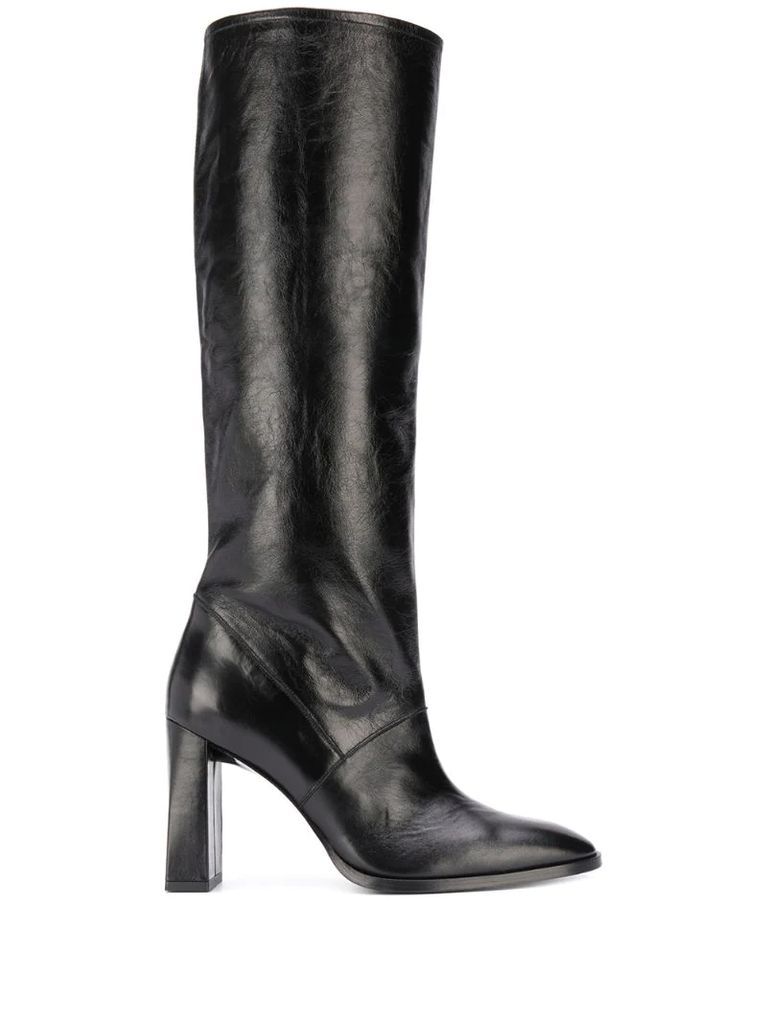 knee-length leather boots