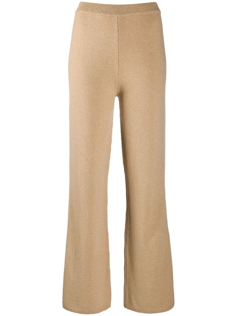 high-waisted flared knitted trousers