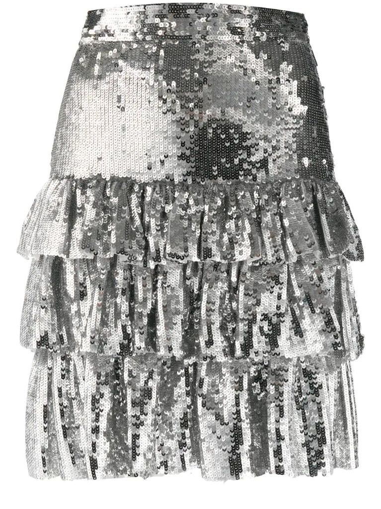 sequin-embellished tiered mini skirt