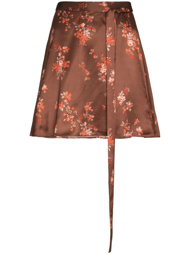 floral print silk mini skirt