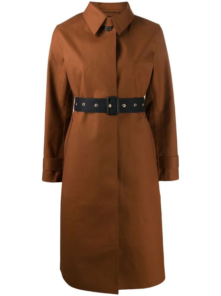 belted button up trench coat
