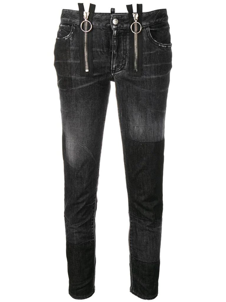 zipper runway straight cropped jeans