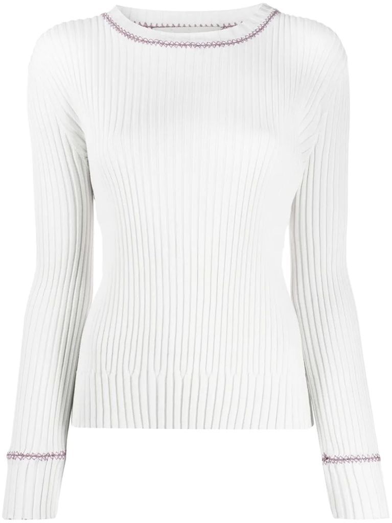 contrasting stitching ribbed jumper
