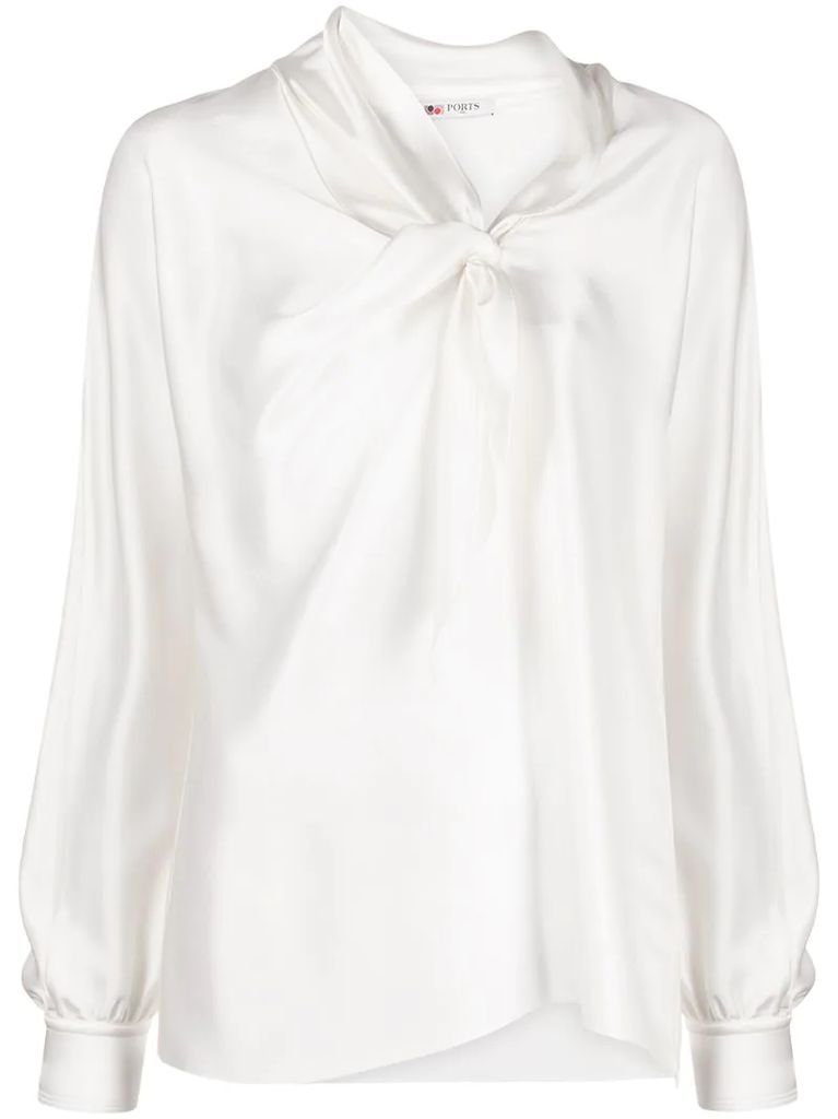 satin shirt with neck-tie detail