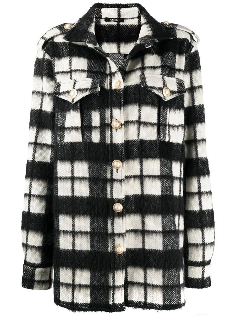 oversize checked knitted shirt