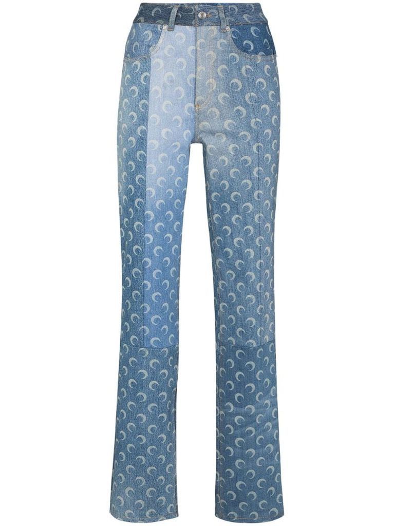 Moon-print faded-effect jeans