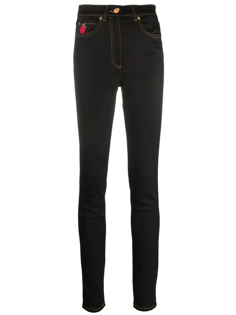 rose-embroidered skinny jeans