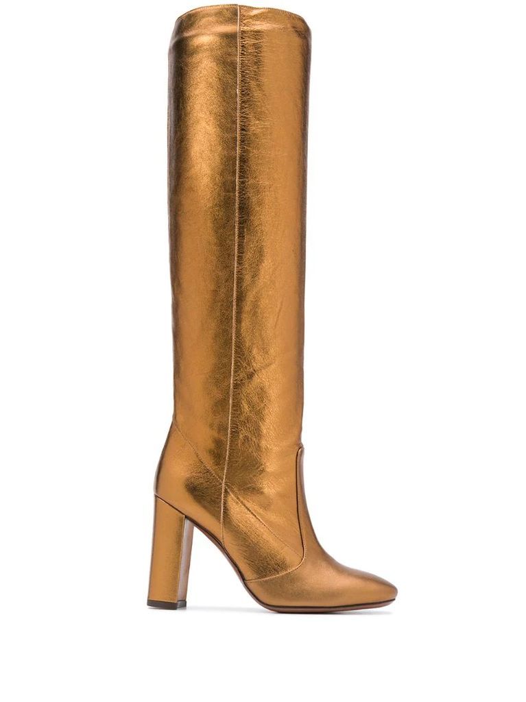 metallic knee-length boots