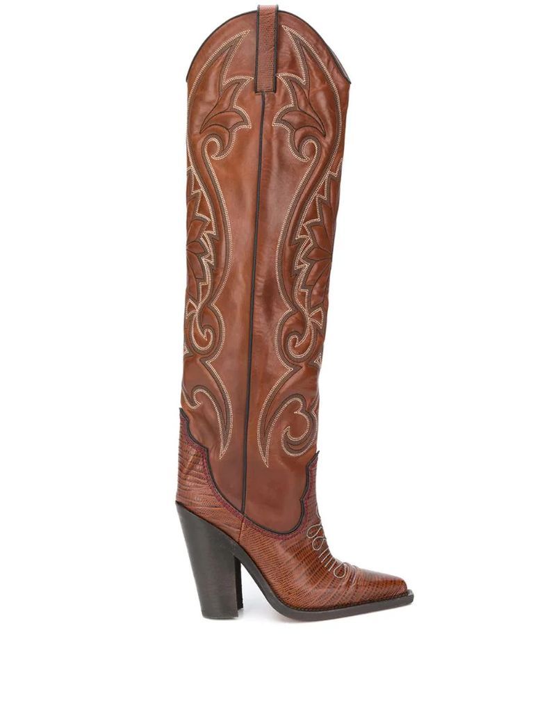 Western stitching knee high boots