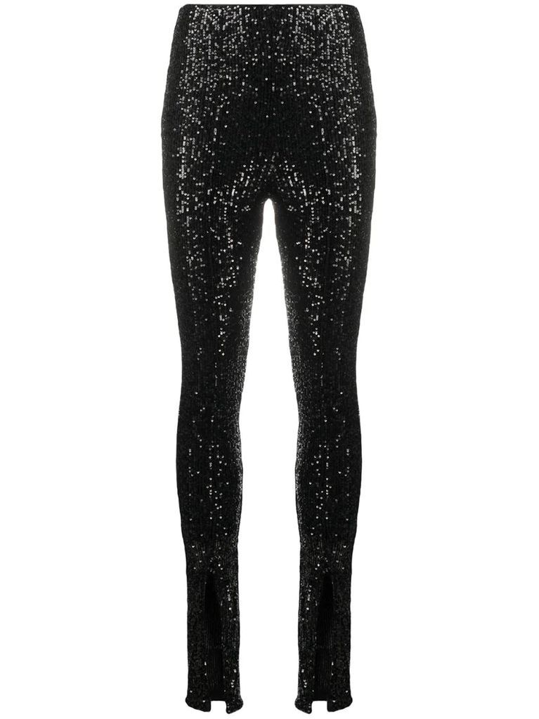 sequin embroidered front slit trousers