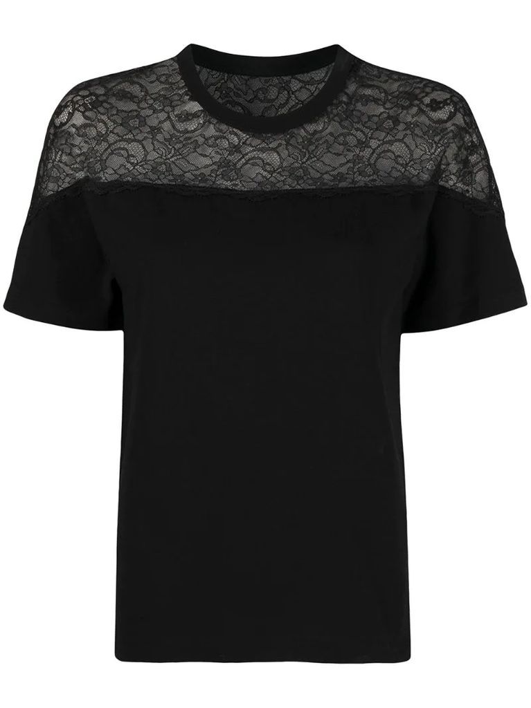 lace-panel short-sleeve T-shirt