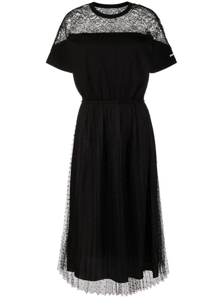 lace-panel mid-length dress