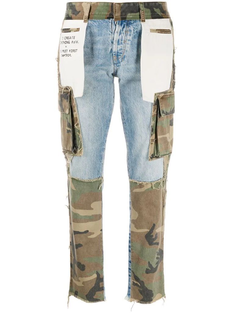 camouflage-print panelled jeans