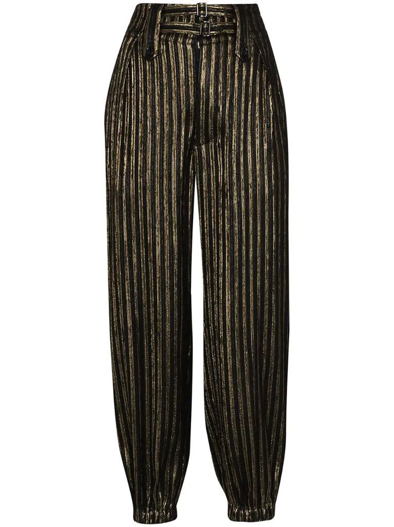 lamé-stripe tapered trousers