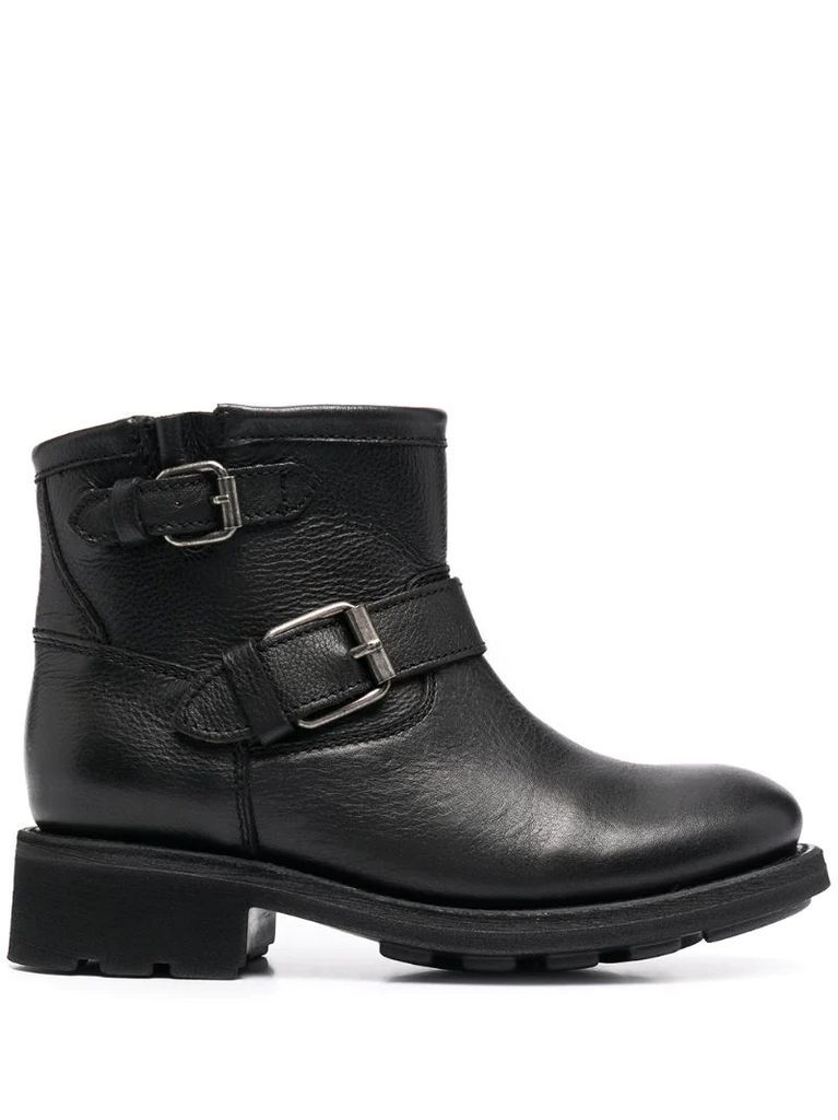 buckle-strap leather ankle boots