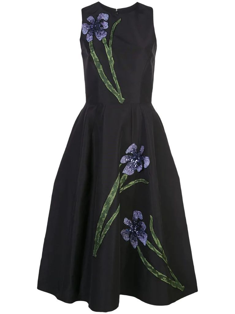 floral embroidery silk dress