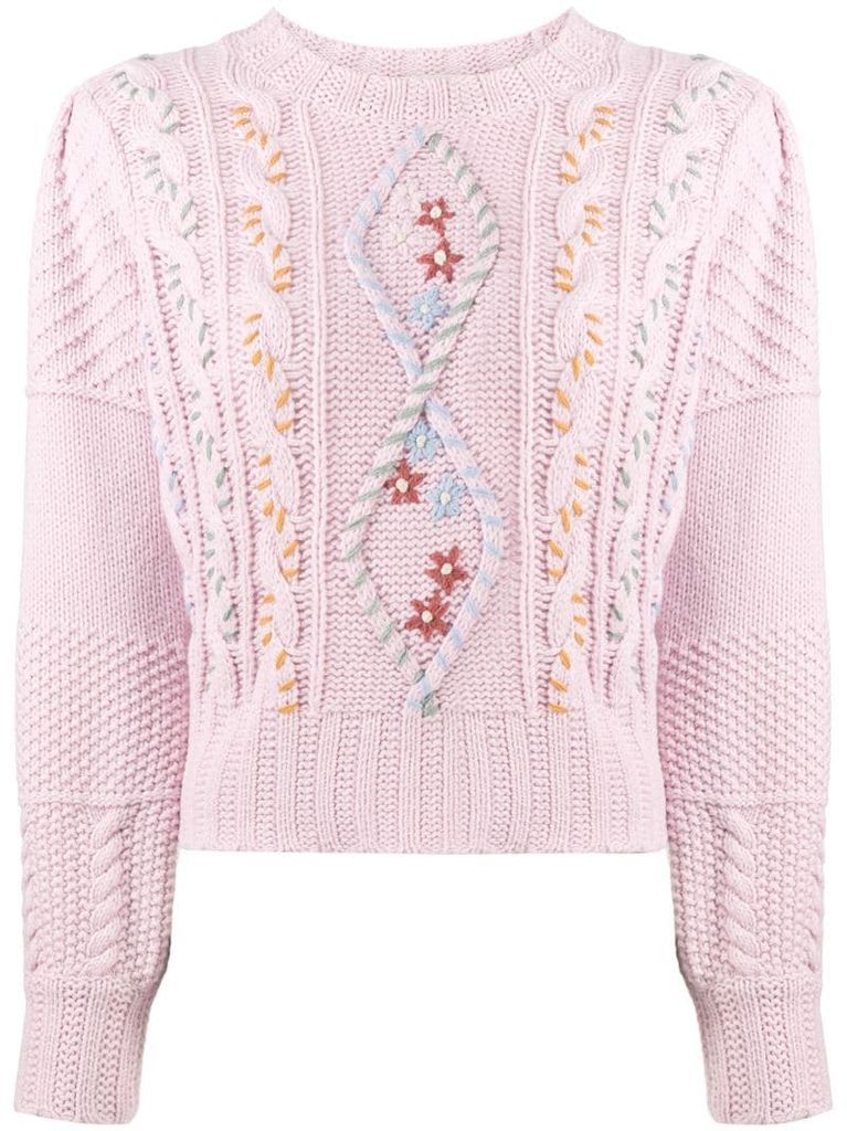 embroidered cable knit jumper
