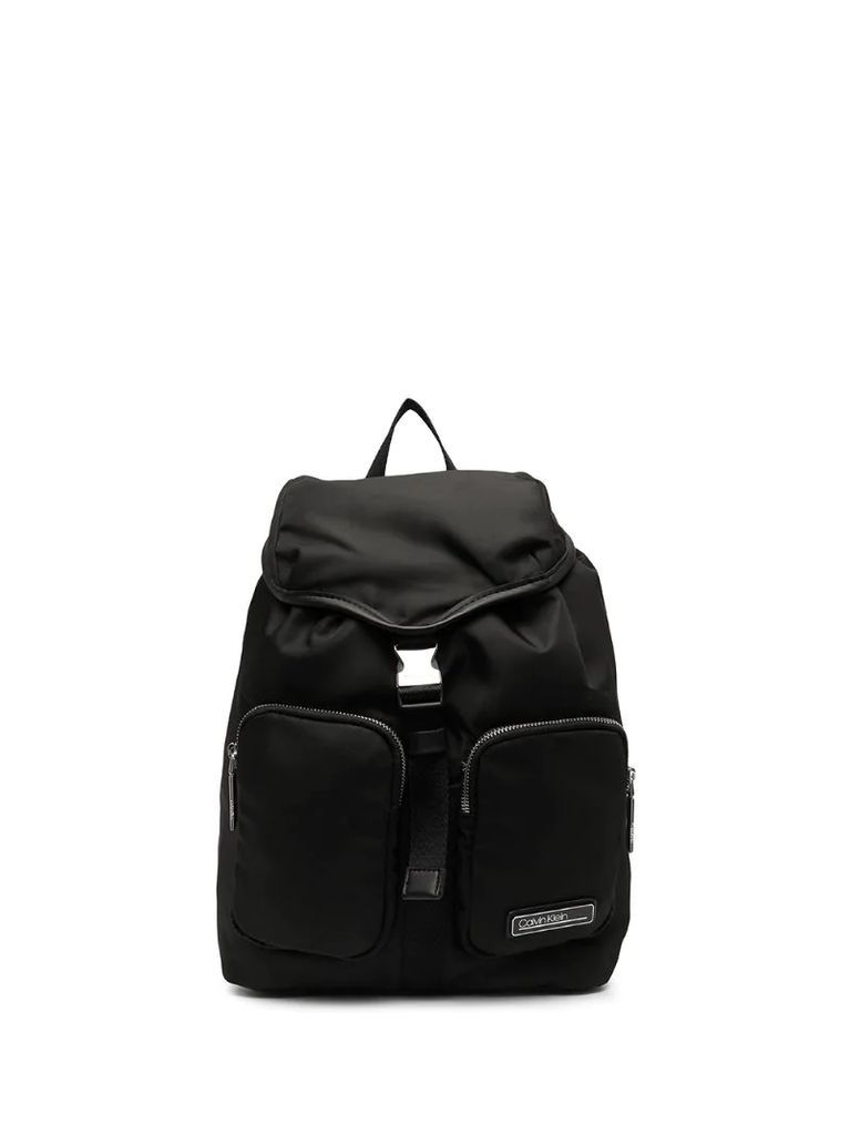 recycled nylon flap backpack