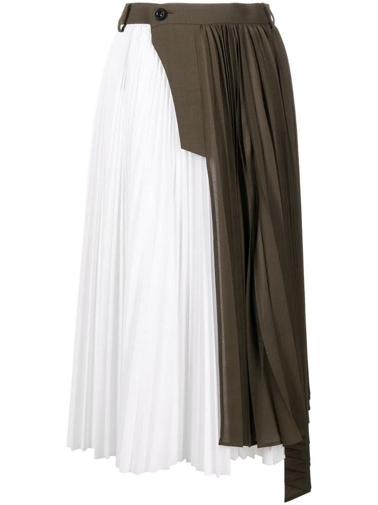 two-tone pleated midi skirt