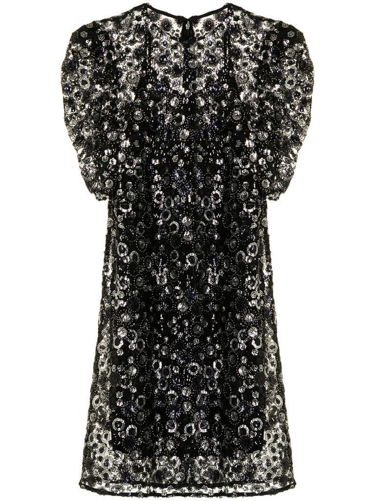 sequin-embellished puff-sleeve dress