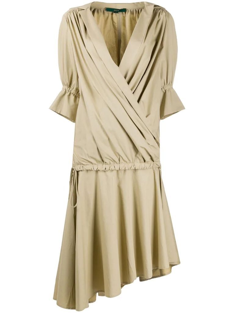 wrap-effect layered midi dress