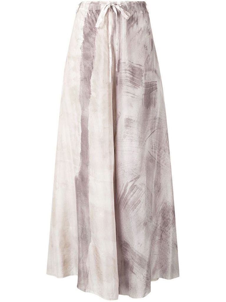drawstring ink print silk skirt