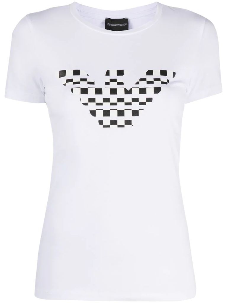 checker print logo T-shirt