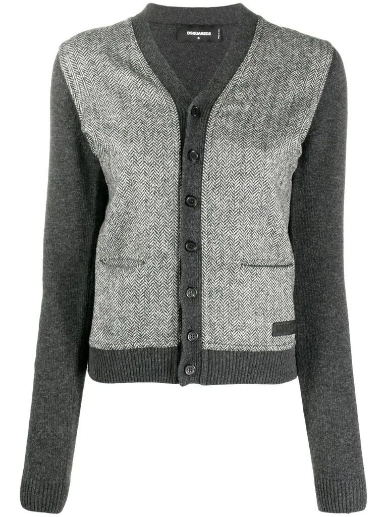 two-tone button-up cardigan