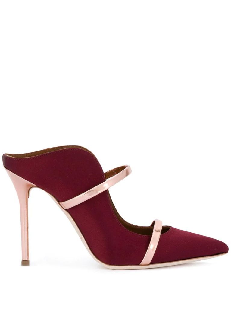 contrast heeled mules