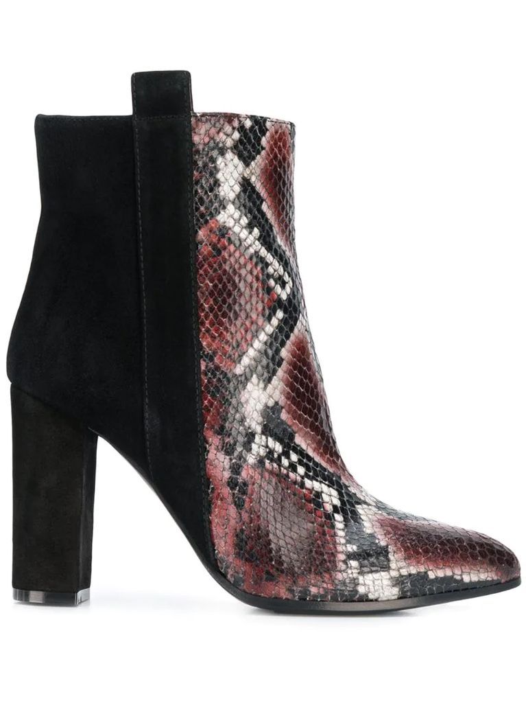 snakeskin-effect panelled boots