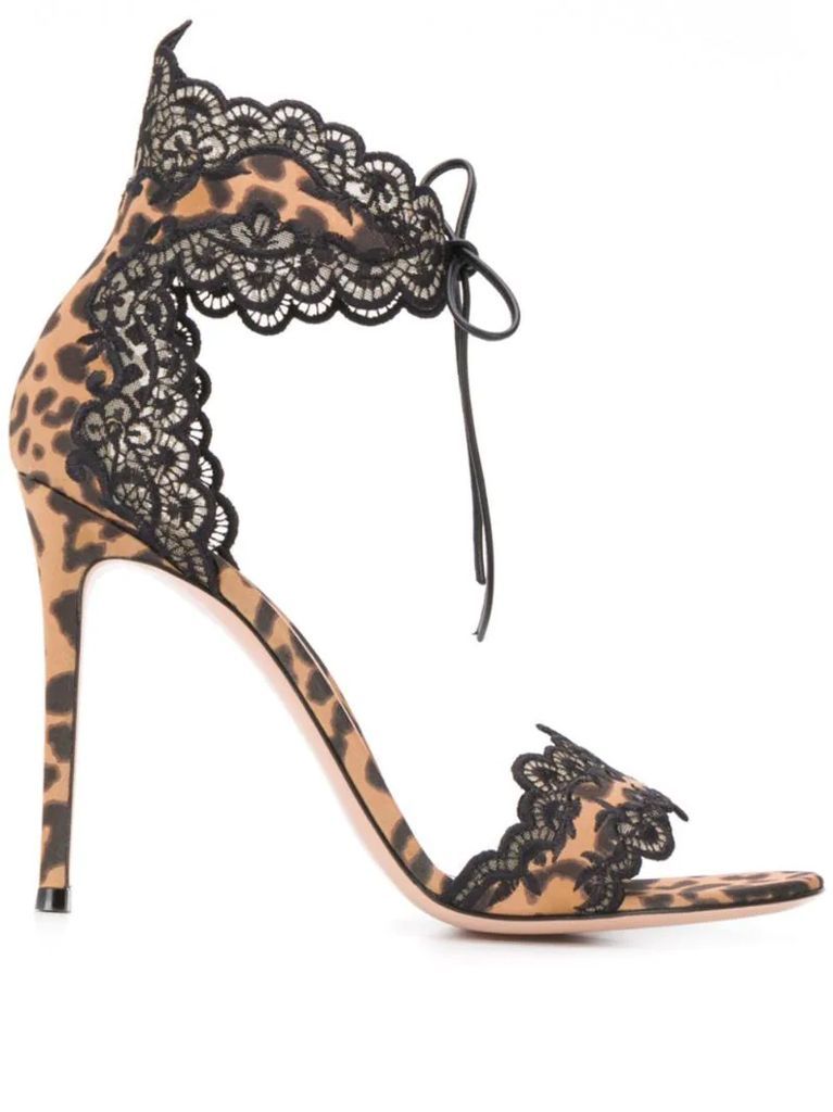lace trim leopard sandals