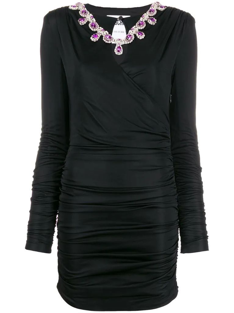 crystal-embellished ruched dress