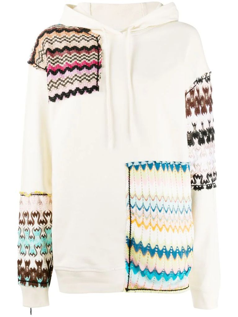 patchwork chevron-pattern hoodie