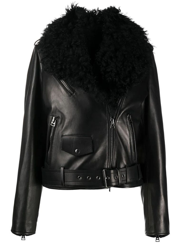 removable shearling collar biker jacket