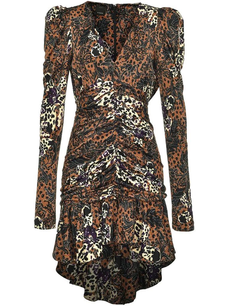 floral-print ruched dress