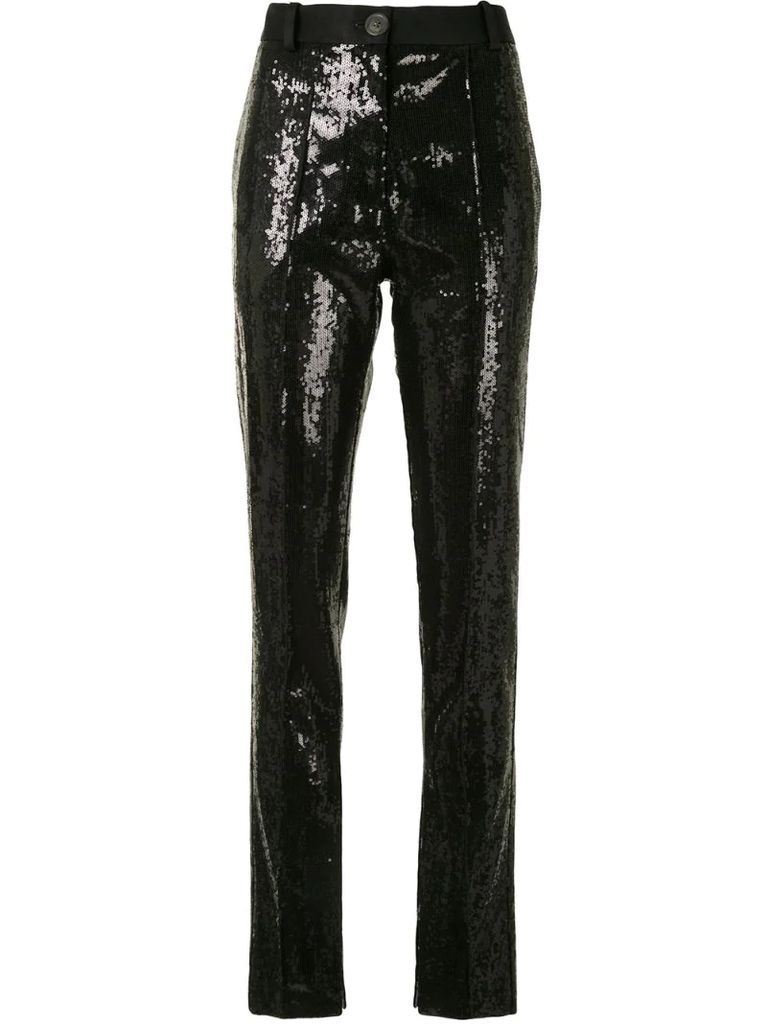 ankle-slit sequined trousers