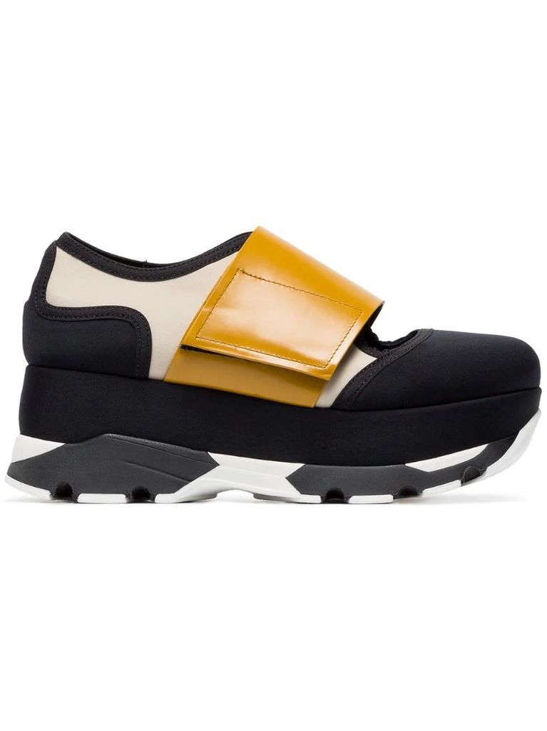 Black Yellow 65 neoprene platform sneakers