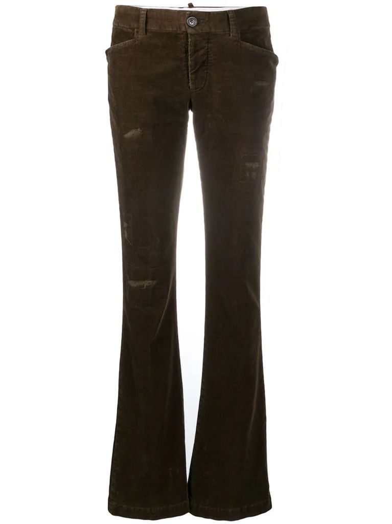 distressed flared corduroy trousers