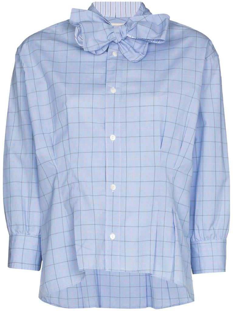 bow-tie check-pattern shirt