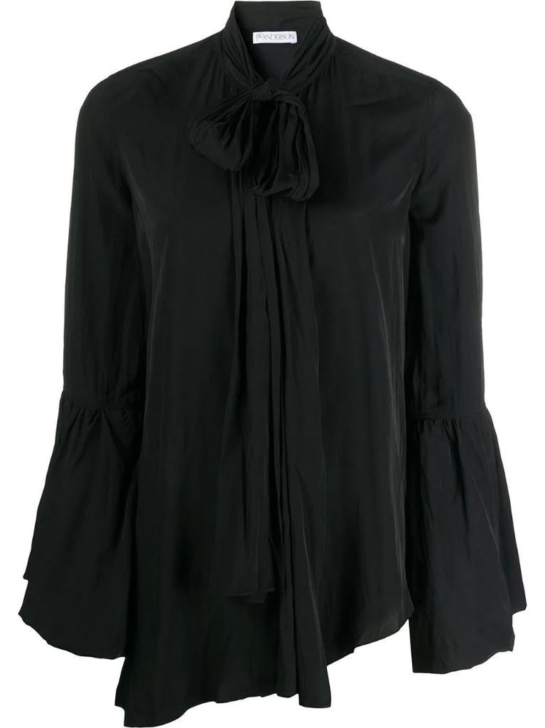 tie-neck bell-sleeves blouse