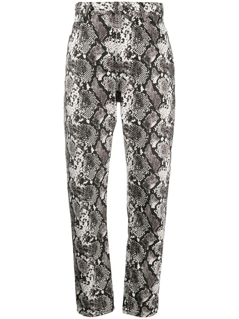 high-waisted snake print trousers
