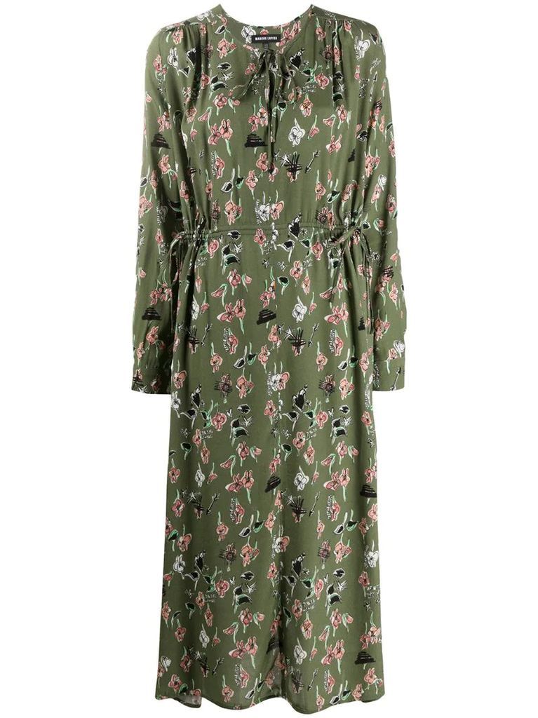 Evelyn painters floral and lip print dress