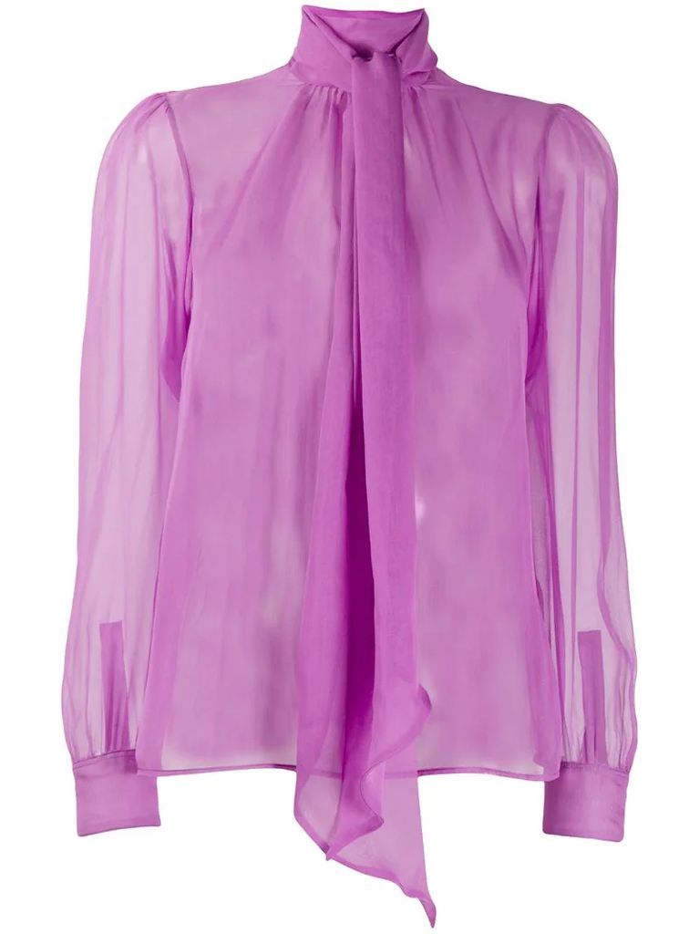 pussy-bow sheer silk blouse