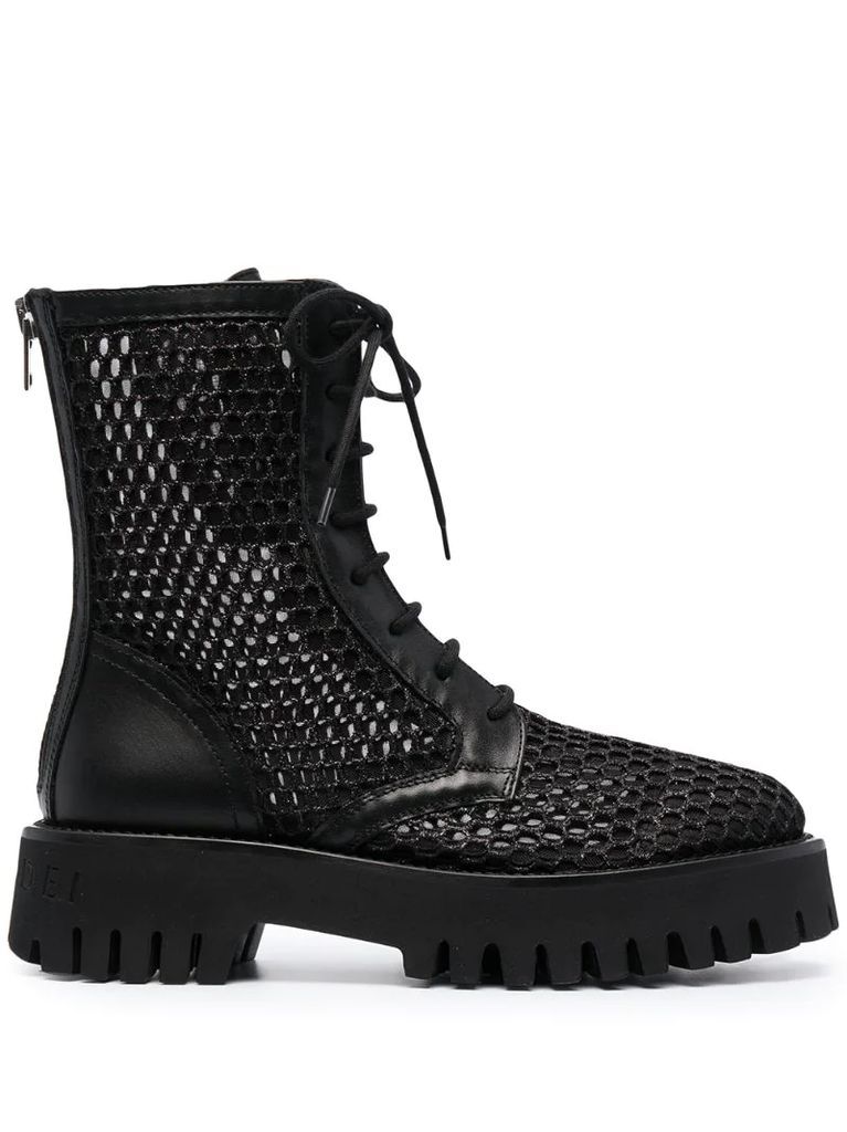 mesh lace-up boots