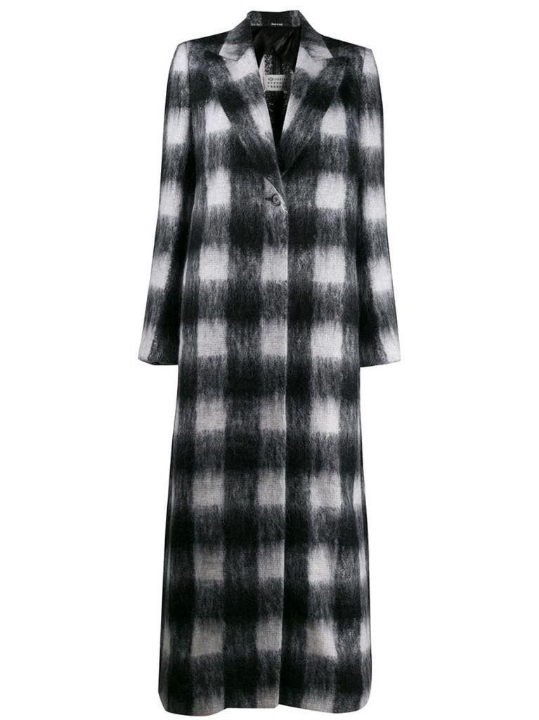 checked textured long coat